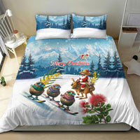 New Zealand and Australia Merry Christmas Bedding Set Kiwi Birds Skiing and Koala Santa Riding Kangaroo LT03 - Polynesian Pride