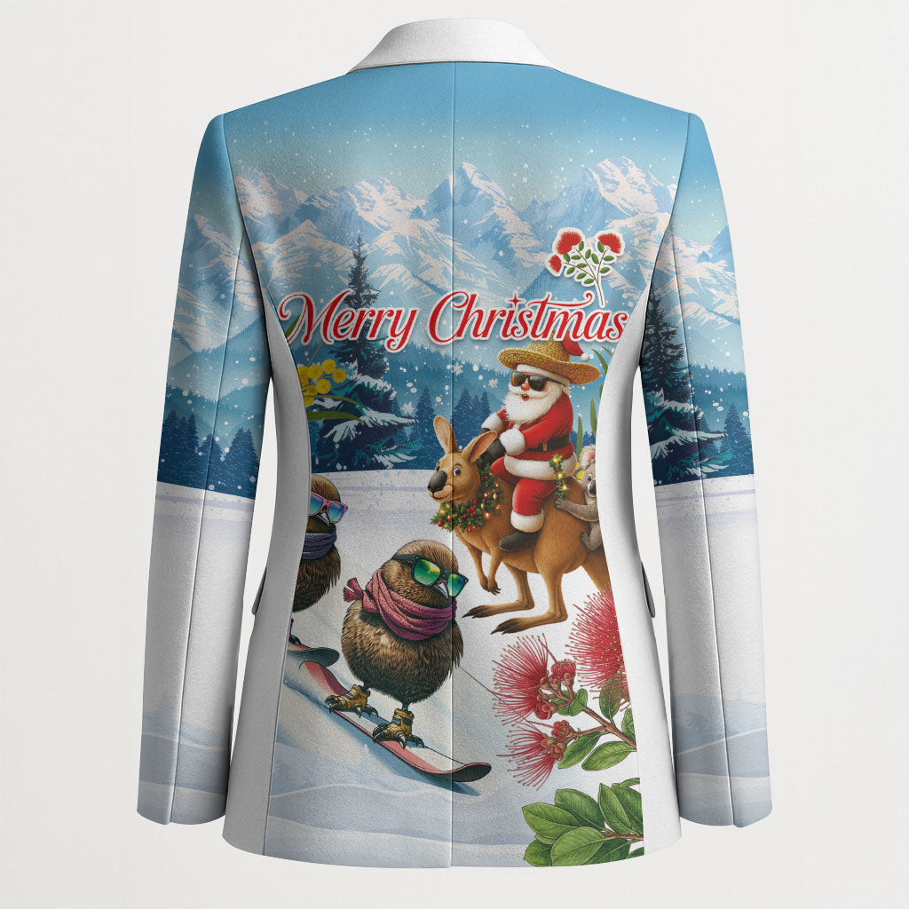 New Zealand and Australia Merry Christmas Blazer Kiwi Birds Skiing and Koala Santa Riding Kangaroo LT03 - Polynesian Pride