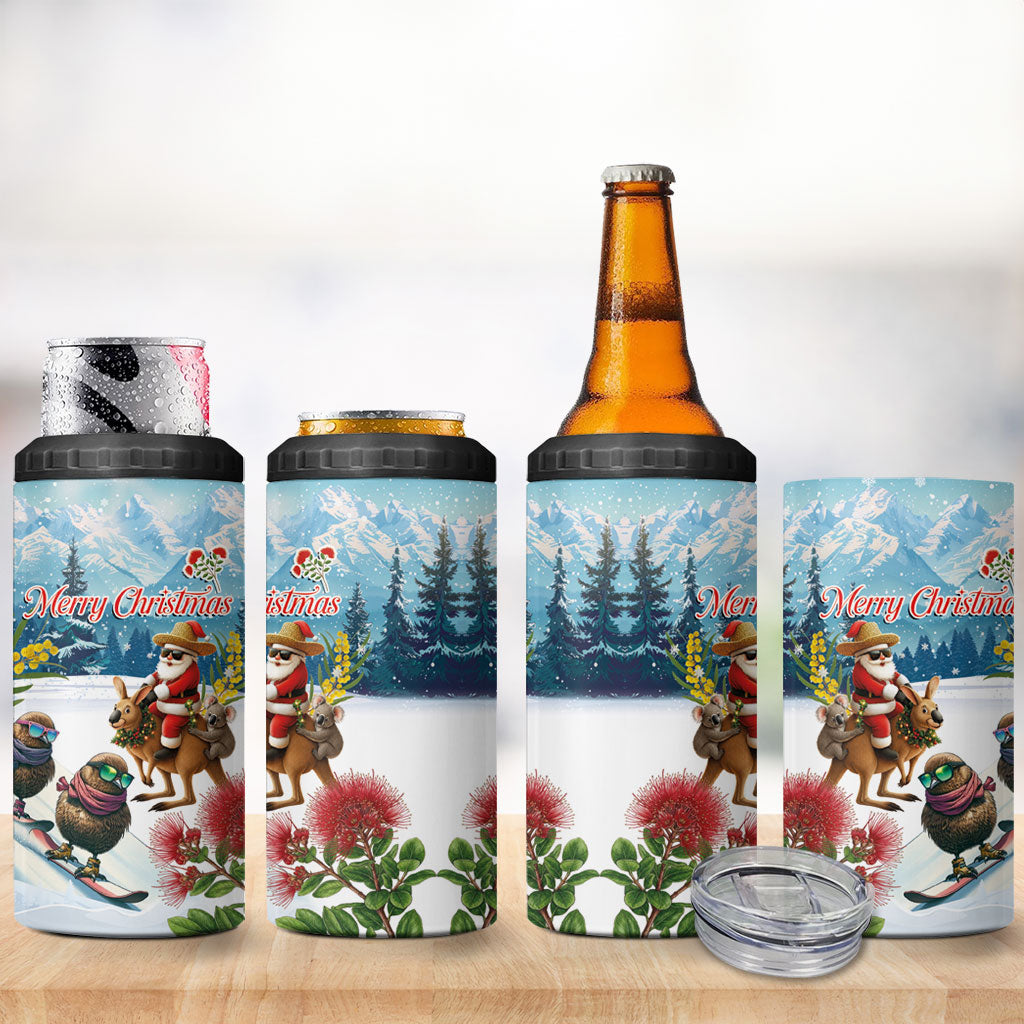 New Zealand and Australia Merry Christmas 4 in 1 Can Cooler Tumbler Kiwi Birds Skiing and Koala Santa Riding Kangaroo LT03 - Polynesian Pride