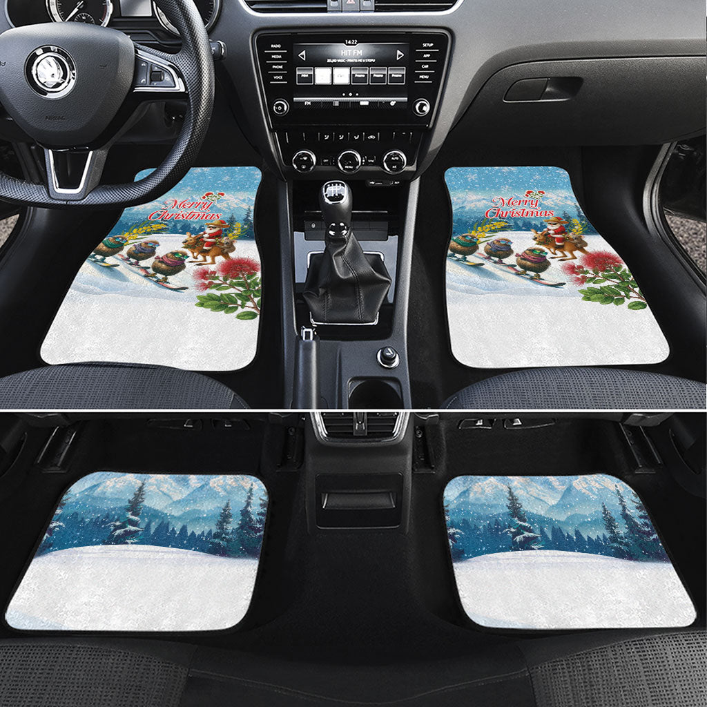 New Zealand and Australia Merry Christmas Car Mats Kiwi Birds Skiing and Koala Santa Riding Kangaroo LT03 Set 4pcs Multicolor - Polynesian Pride