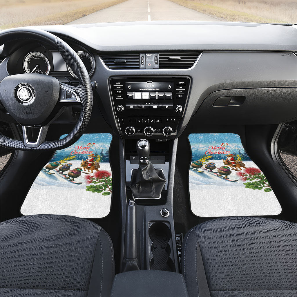New Zealand and Australia Merry Christmas Car Mats Kiwi Birds Skiing and Koala Santa Riding Kangaroo LT03 Set 2pcs - Front Multicolor - Polynesian Pride