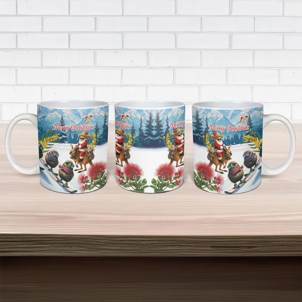 New Zealand and Australia Merry Christmas Ceramic Mug Kiwi Birds Skiing and Koala Santa Riding Kangaroo LT03 - Polynesian Pride