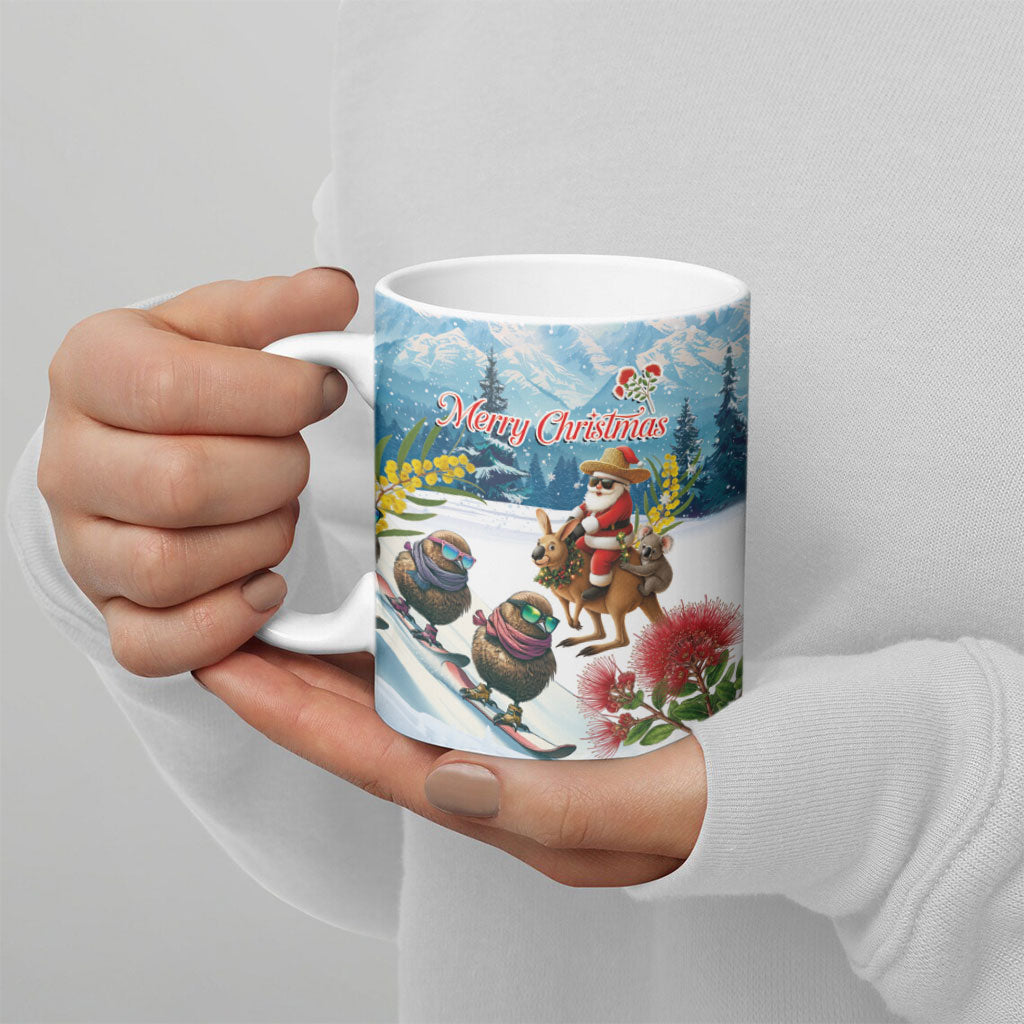 New Zealand and Australia Merry Christmas Ceramic Mug Kiwi Birds Skiing and Koala Santa Riding Kangaroo LT03 - Polynesian Pride
