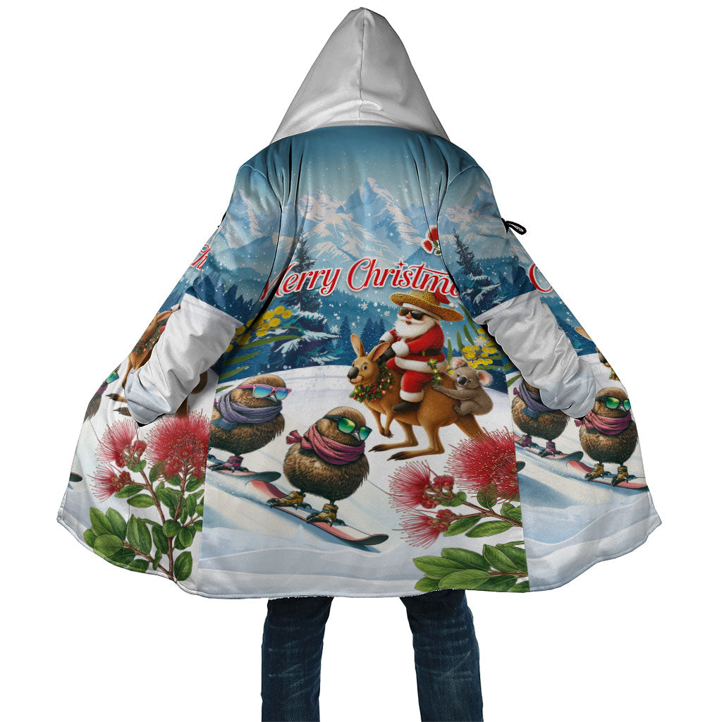 New Zealand and Australia Merry Christmas Cloak Kiwi Birds Skiing and Koala Santa Riding Kangaroo