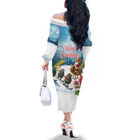 New Zealand and Australia Merry Christmas Family Matching Off The Shoulder Long Sleeve Dress and Hawaiian Shirt Kiwi Birds Skiing and Koala Santa Riding Kangaroo LT03 - Polynesian Pride