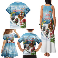 New Zealand and Australia Merry Christmas Family Matching Tank Maxi Dress and Hawaiian Shirt Kiwi Birds Skiing and Koala Santa Riding Kangaroo LT03 - Polynesian Pride