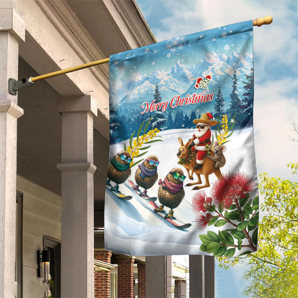 New Zealand and Australia Merry Christmas Garden Flag Kiwi Birds Skiing and Koala Santa Riding Kangaroo LT03 House Flag Multicolor - Polynesian Pride