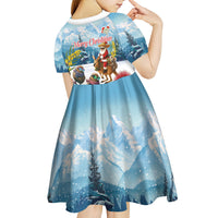 New Zealand and Australia Merry Christmas Kid Short Sleeve Dress Kiwi Birds Skiing and Koala Santa Riding Kangaroo LT03 - Polynesian Pride