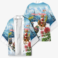 New Zealand and Australia Merry Christmas Kimono Kiwi Birds Skiing and Koala Santa Riding Kangaroo LT03 - Polynesian Pride