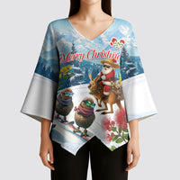 New Zealand and Australia Merry Christmas Kimono Sleeve Blouse Kiwi Birds Skiing and Koala Santa Riding Kangaroo LT03 - Polynesian Pride