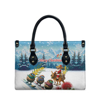 New Zealand and Australia Merry Christmas Leather Bag Kiwi Birds Skiing and Koala Santa Riding Kangaroo LT03 - Polynesian Pride