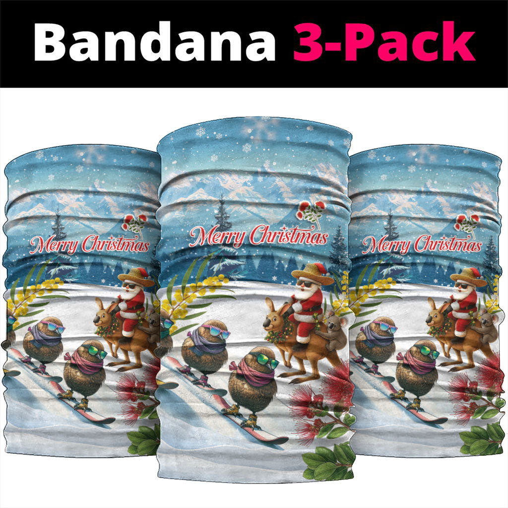 New Zealand and Australia Merry Christmas Neck Gaiter Kiwi Birds Skiing and Koala Santa Riding Kangaroo LT03 package One Size: 25*50cm Multicolor - Polynesian Pride