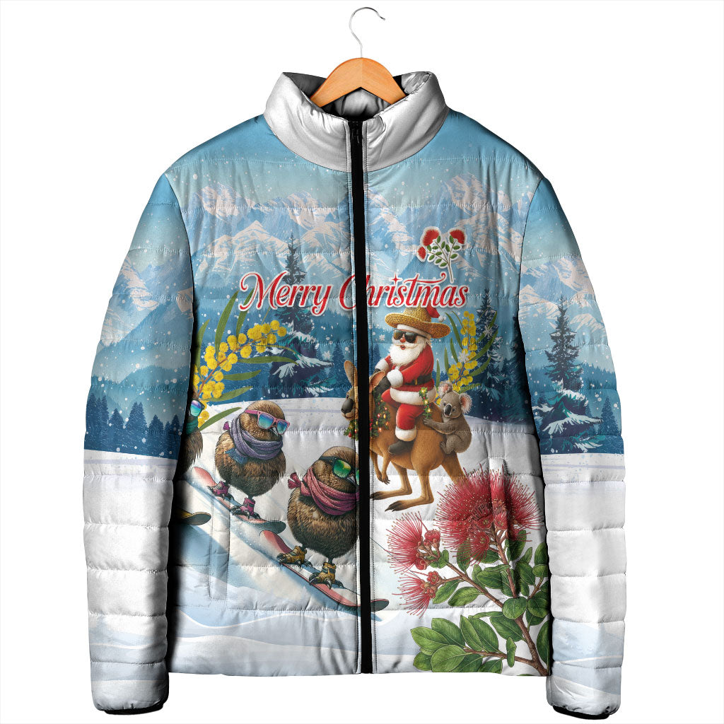 New Zealand and Australia Merry Christmas Padded Jacket Kiwi Birds Skiing and Koala Santa Riding Kangaroo LT03 - Polynesian Pride