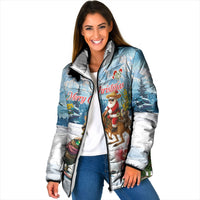 New Zealand and Australia Merry Christmas Padded Jacket Kiwi Birds Skiing and Koala Santa Riding Kangaroo LT03 Women Multicolor - Polynesian Pride