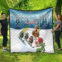 New Zealand and Australia Merry Christmas Quilt Kiwi Birds Skiing and Koala Santa Riding Kangaroo LT03 - Polynesian Pride