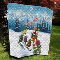 New Zealand and Australia Merry Christmas Quilt Kiwi Birds Skiing and Koala Santa Riding Kangaroo LT03 - Polynesian Pride