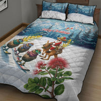 New Zealand and Australia Merry Christmas Quilt Bed Set Kiwi Birds Skiing and Koala Santa Riding Kangaroo LT03 - Polynesian Pride