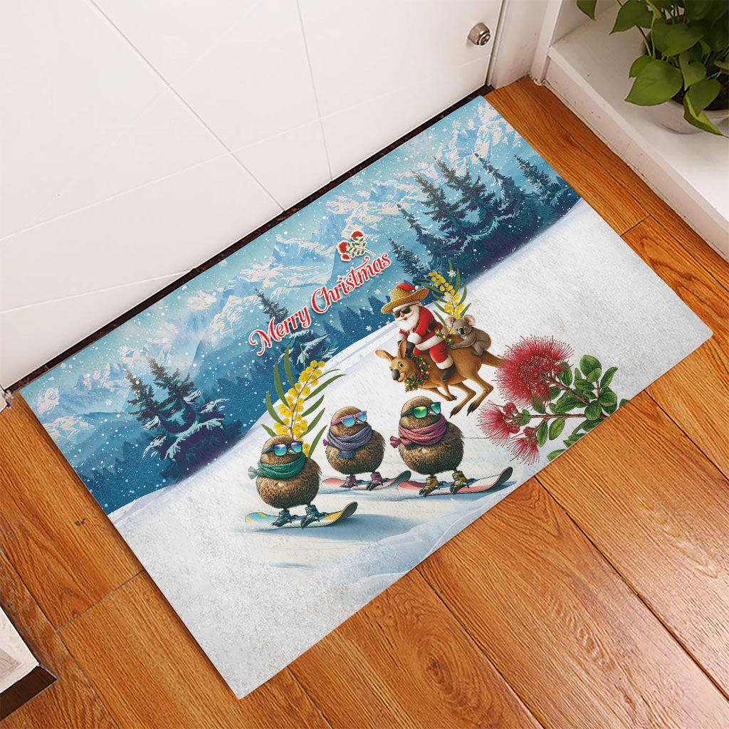 New Zealand and Australia Merry Christmas Rubber Doormat Kiwi Birds Skiing and Koala Santa Riding Kangaroo LT03 - Polynesian Pride