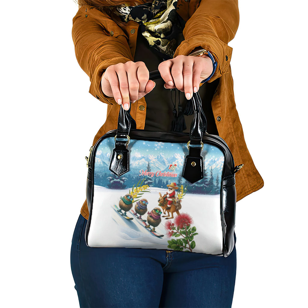 New Zealand and Australia Merry Christmas Shoulder Handbag Kiwi Birds Skiing and Koala Santa Riding Kangaroo LT03 One Size Multicolor - Polynesian Pride