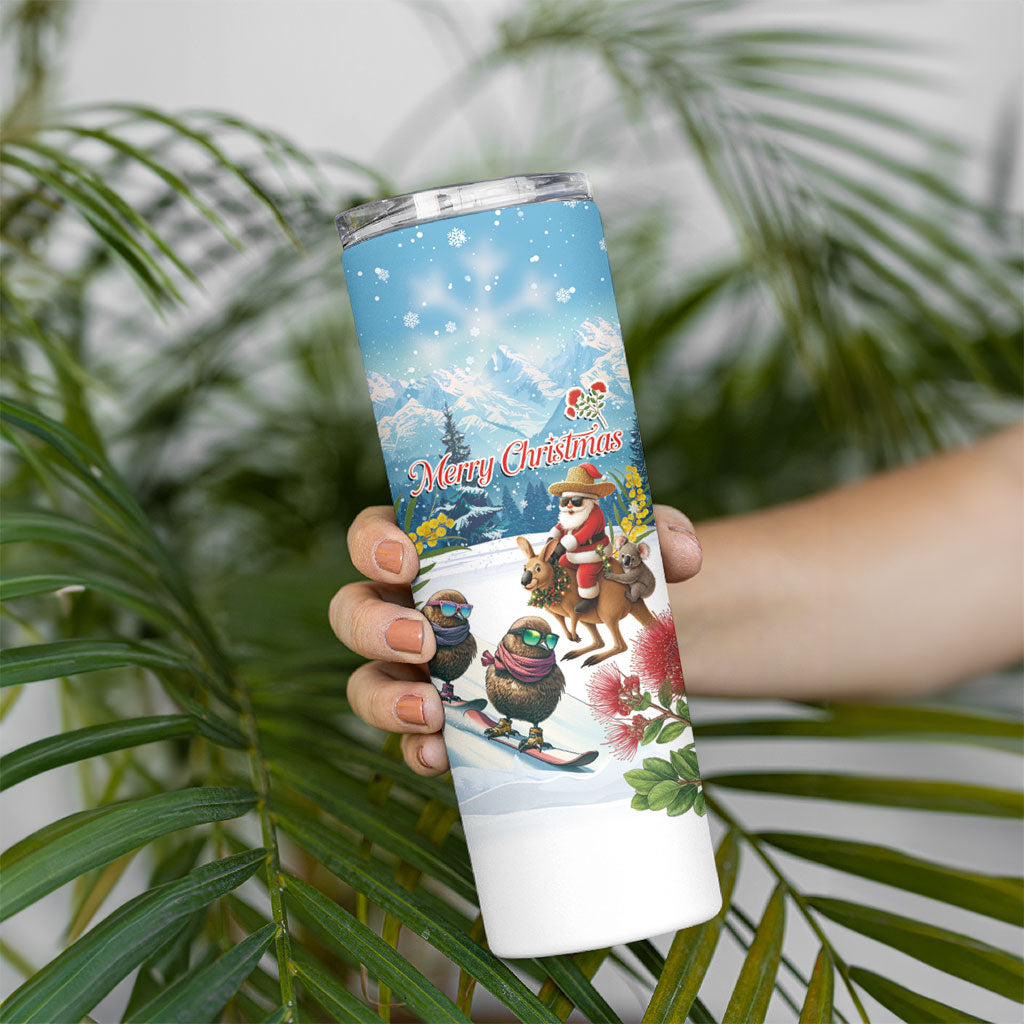 New Zealand and Australia Merry Christmas Skinny Tumbler Kiwi Birds Skiing and Koala Santa Riding Kangaroo LT03 - Polynesian Pride