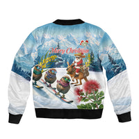 New Zealand and Australia Merry Christmas Sleeve Zip Bomber Jacket Kiwi Birds Skiing and Koala Santa Riding Kangaroo LT03 - Polynesian Pride