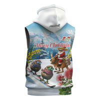 New Zealand and Australia Merry Christmas Sleeveless Hoodie Kiwi Birds Skiing and Koala Santa Riding Kangaroo LT03 - Polynesian Pride