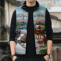 New Zealand and Australia Merry Christmas Sleeveless Puffer Jacket Kiwi Birds Skiing and Koala Santa Riding Kangaroo LT03 - Polynesian Pride