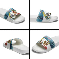 New Zealand and Australia Merry Christmas Slide Sandals Kiwi Birds Skiing and Koala Santa Riding Kangaroo LT03 - Polynesian Pride