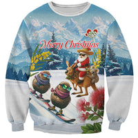 New Zealand and Australia Merry Christmas Sweatshirt Kiwi Birds Skiing and Koala Santa Riding Kangaroo LT03 Unisex Multicolor - Polynesian Pride