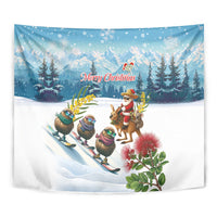 New Zealand and Australia Merry Christmas Tapestry Kiwi Birds Skiing and Koala Santa Riding Kangaroo LT03 - Polynesian Pride