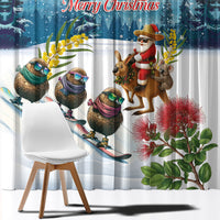 New Zealand and Australia Merry Christmas Window Curtain Kiwi Birds Skiing and Koala Santa Riding Kangaroo LT03 - Polynesian Pride