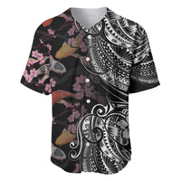 Hawaiian and Japanese Together Baseball Jersey Polynesian Triball Tattoo Koi Carps and Sakura LT03 Black - Polynesian Pride