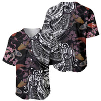 Hawaiian and Japanese Together Baseball Jersey Polynesian Triball Tattoo Koi Carps and Sakura LT03 - Polynesian Pride