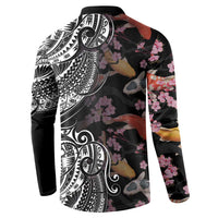 Hawaiian and Japanese Together Button Sweatshirt Polynesian Triball Tattoo Koi Carps and Sakura