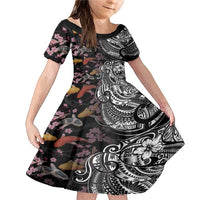 Hawaiian and Japanese Together Family Matching Mermaid Dress and Hawaiian Shirt Polynesian Triball Tattoo Koi Carps and Sakura