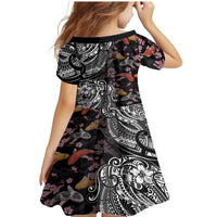 Hawaiian and Japanese Together Family Matching Mermaid Dress and Hawaiian Shirt Polynesian Triball Tattoo Koi Carps and Sakura