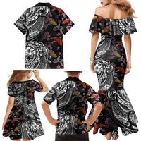 Hawaiian and Japanese Together Family Matching Mermaid Dress and Hawaiian Shirt Polynesian Triball Tattoo Koi Carps and Sakura
