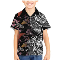 Hawaiian and Japanese Together Family Matching Mermaid Dress and Hawaiian Shirt Polynesian Triball Tattoo Koi Carps and Sakura