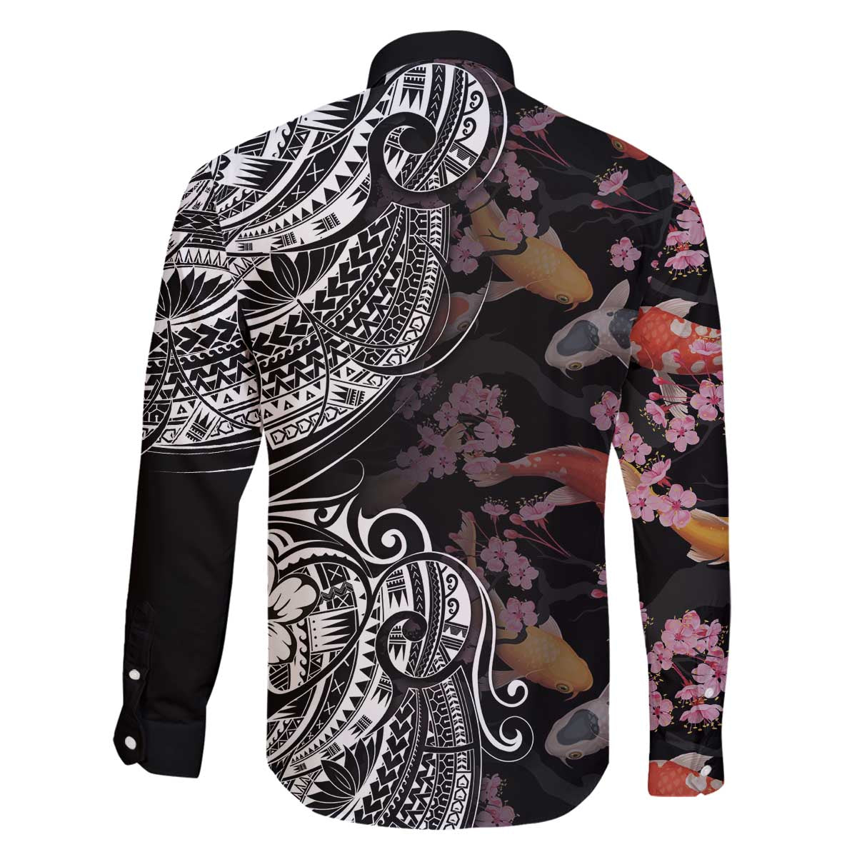 Hawaiian and Japanese Together Family Matching Off Shoulder Short Dress and Hawaiian Shirt Polynesian Triball Tattoo Koi Carps and Sakura