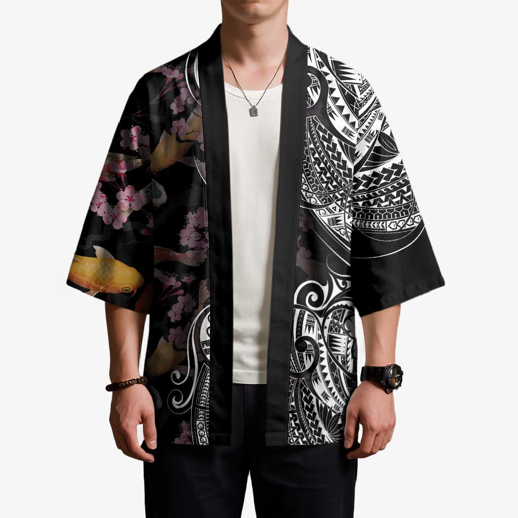 Hawaiian and Japanese Together Kimono Polynesian Triball Tattoo Koi Carps and Sakura - Polynesian Pride