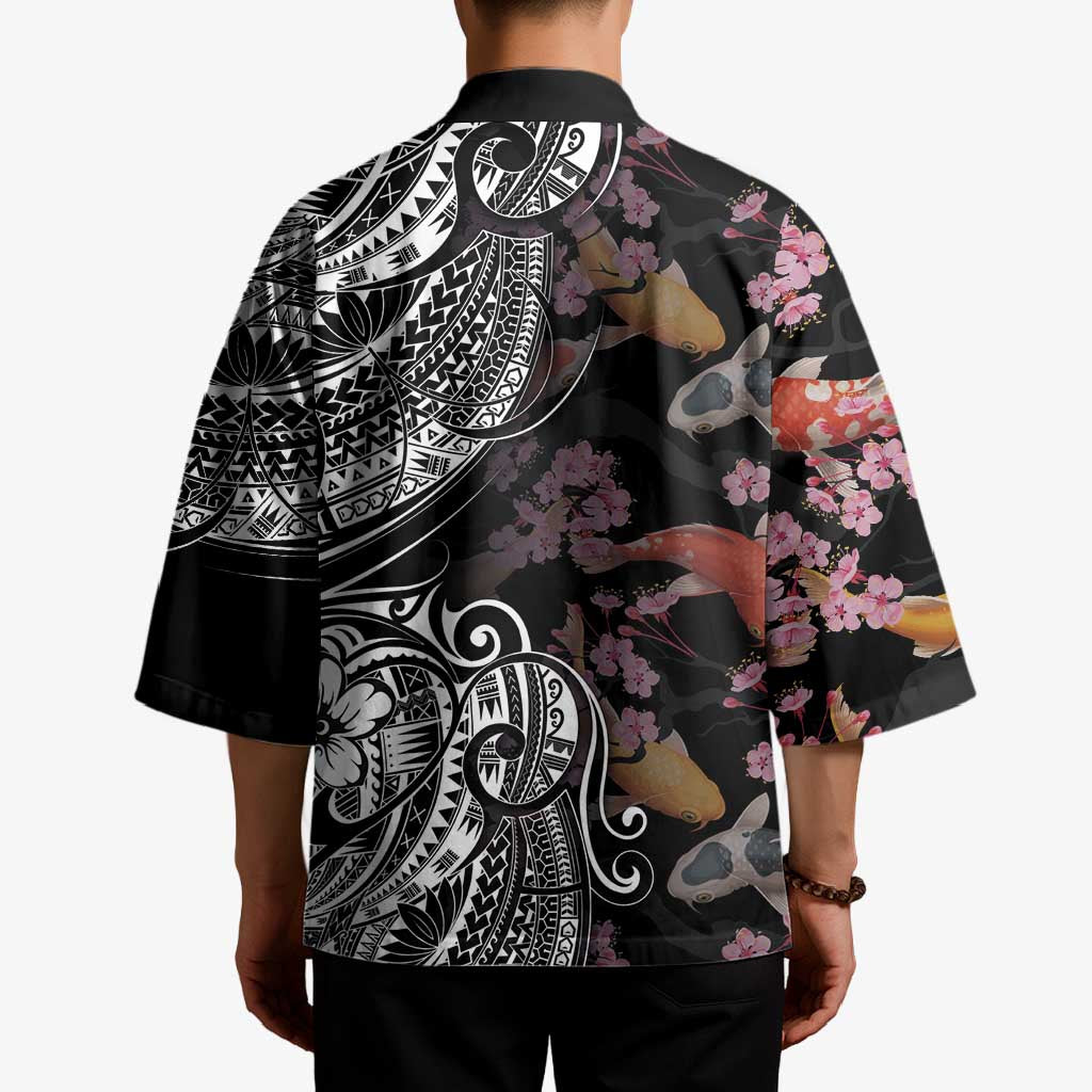 Hawaiian and Japanese Together Kimono Polynesian Triball Tattoo Koi Carps and Sakura - Polynesian Pride