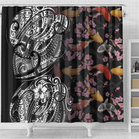 Hawaiian and Japanese Together Shower Curtain Polynesian Triball Tattoo Koi Carps and Sakura LT03 - Polynesian Pride