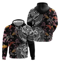 Hawaiian and Japanese Together Zip Hoodie Polynesian Triball Tattoo Koi Carps and Sakura LT03 - Polynesian Pride