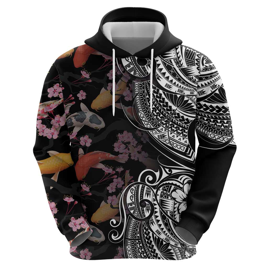 Hawaiian and Japanese Together Zip Hoodie Polynesian Triball Tattoo Koi Carps and Sakura LT03 - Polynesian Pride