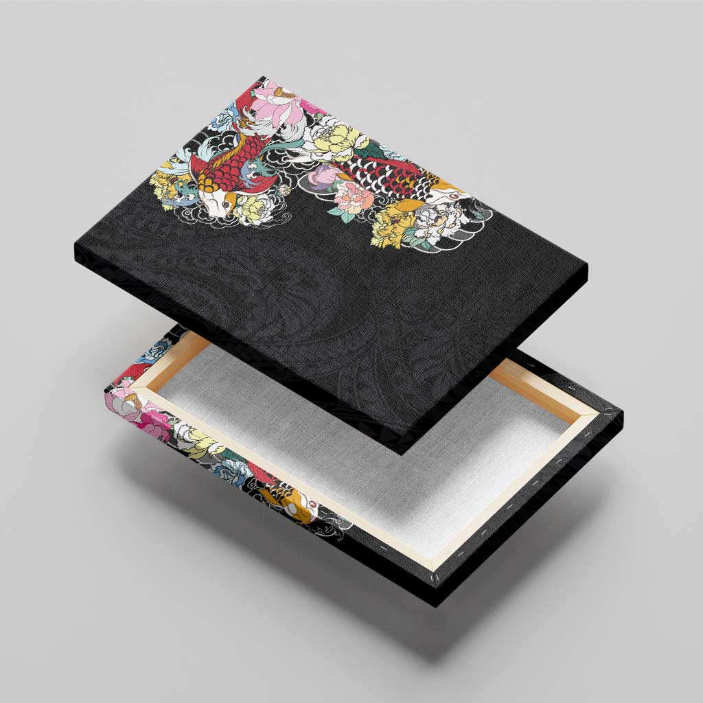 Hawaiian and Japanese Together Canvas Wall Art Colorful Traditional Japanese Tattoo and Kakau Pattern Black Color