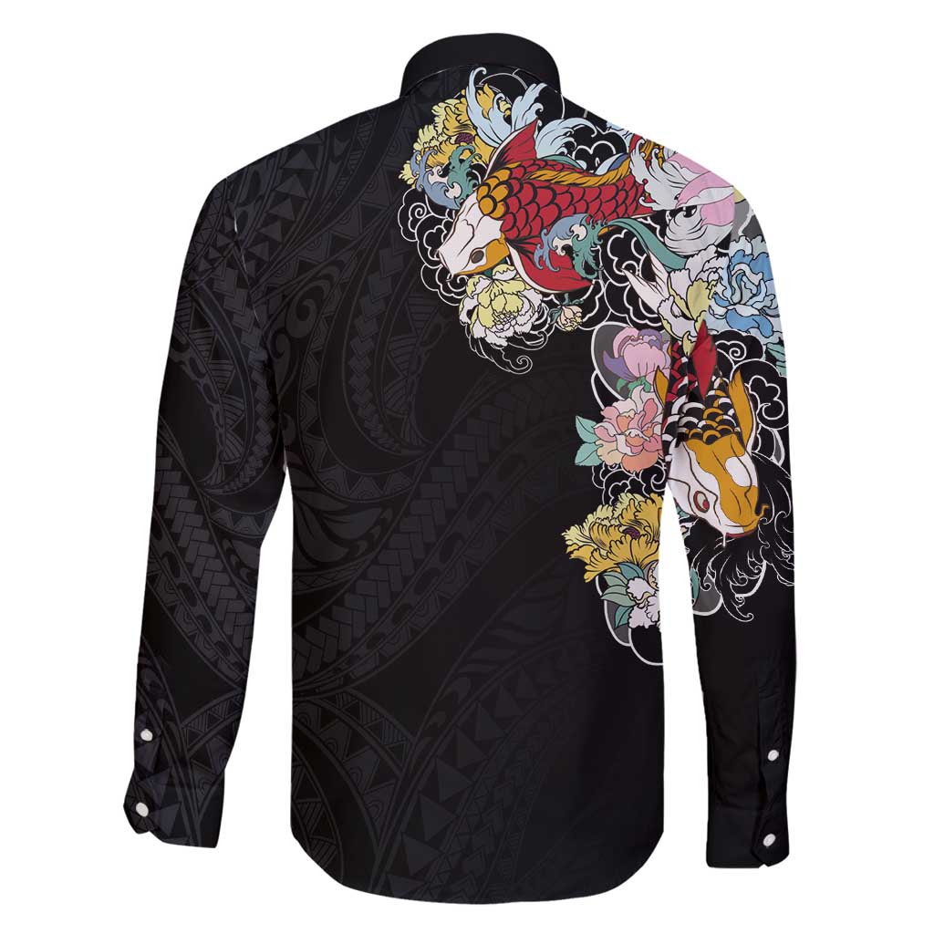 Hawaiian and Japanese Together Family Matching Summer Maxi Dress and Hawaiian Shirt Colorful Traditional Japanese Tattoo and Kakau Pattern Black Color