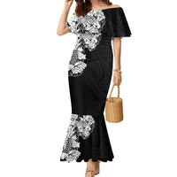 Hawaiian and Japanese Together Family Matching Mermaid Dress and Hawaiian Shirt Japanese Koi Fish Tattoo and Kakau Pattern Black Color