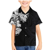 Hawaiian and Japanese Together Family Matching Mermaid Dress and Hawaiian Shirt Japanese Koi Fish Tattoo and Kakau Pattern Black Color