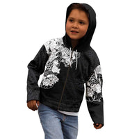 Hawaiian and Japanese Together Kid Hoodie Japanese Koi Fish Tattoo and Kakau Pattern Black Color