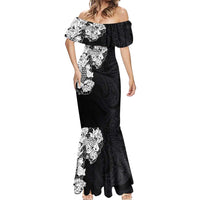 Hawaiian and Japanese Together Mermaid Dress Japanese Koi Fish Tattoo and Kakau Pattern Black Color